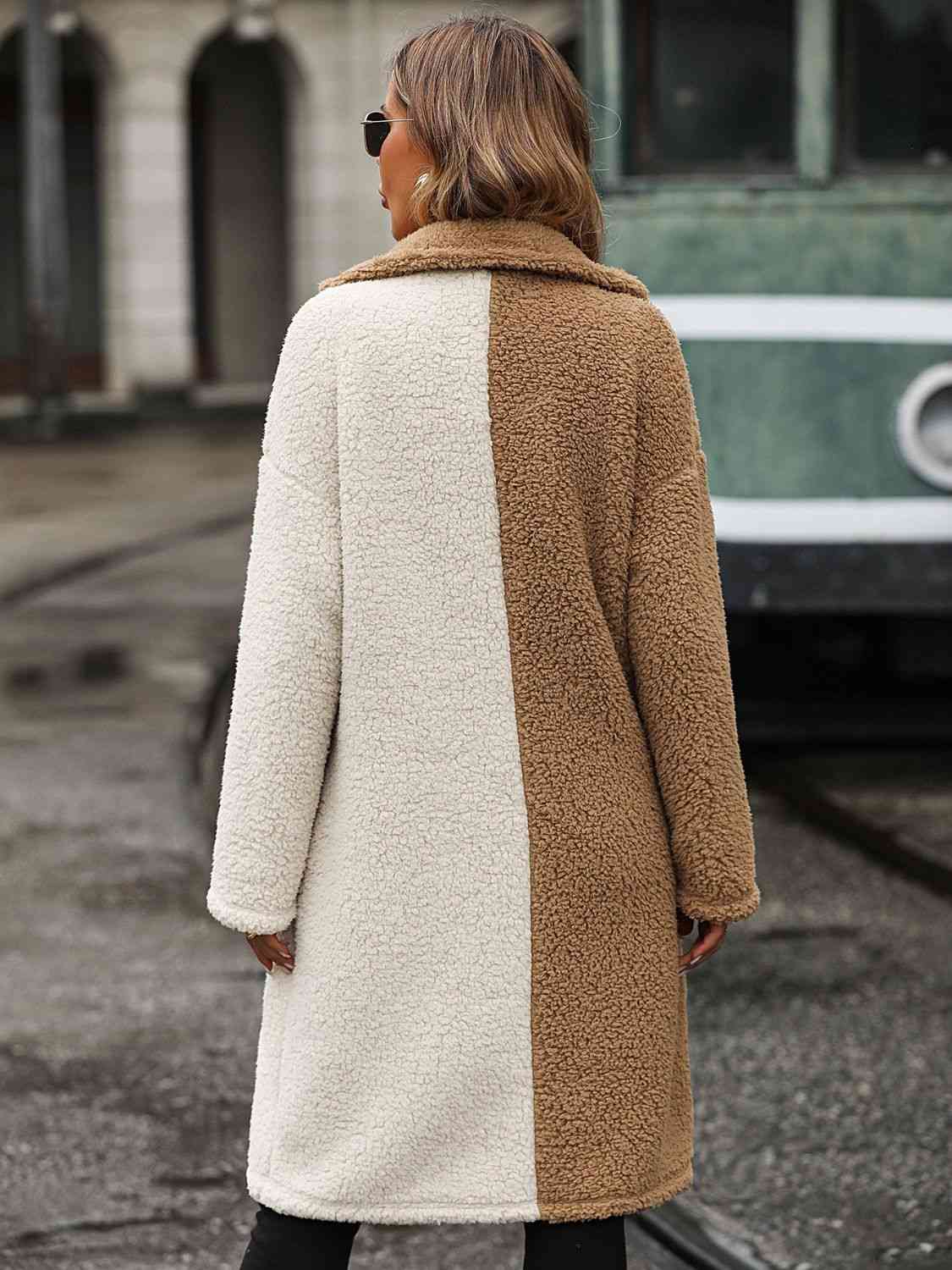 Contrast Dropped Shoulder Sherpa Coat - Coat - Camel - Bella Bourget