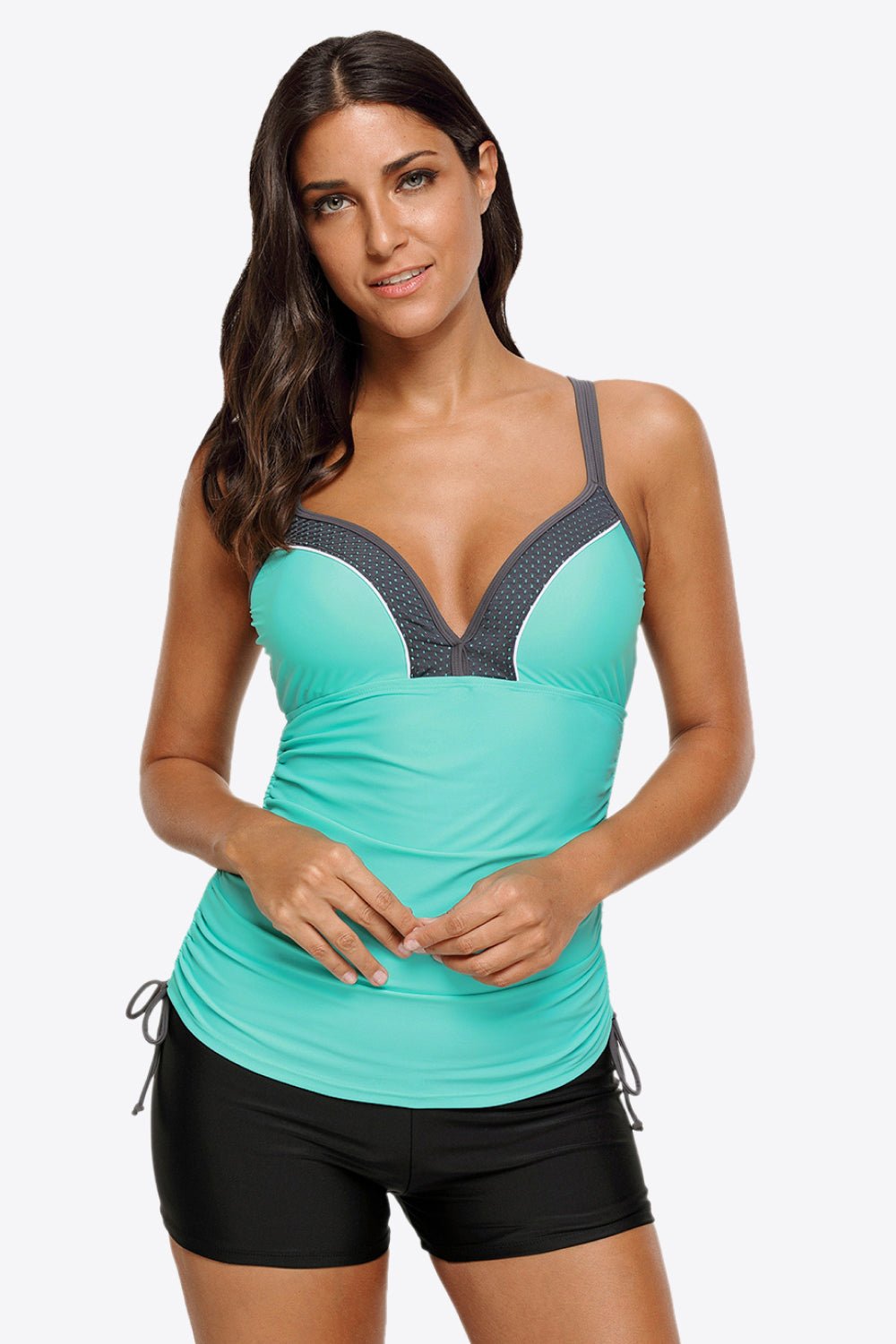 Contrast Sweetheart Neck Swim Cami - Swim Tops - Tiffany Blue - Bella Bourget