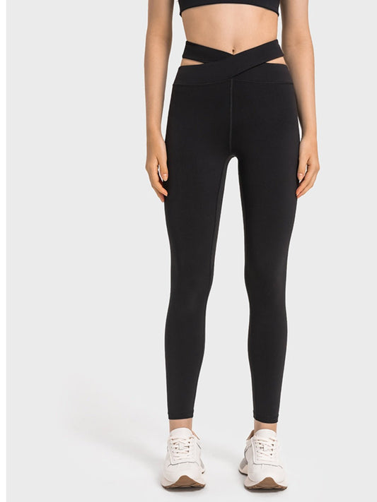 Crisscross Cutout Sports Leggings - Active Bottoms - Black - Bella Bourget