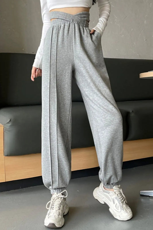 Crisscross Long Sweatpants - Sweatpants - Gray Dawn - Bella Bourget