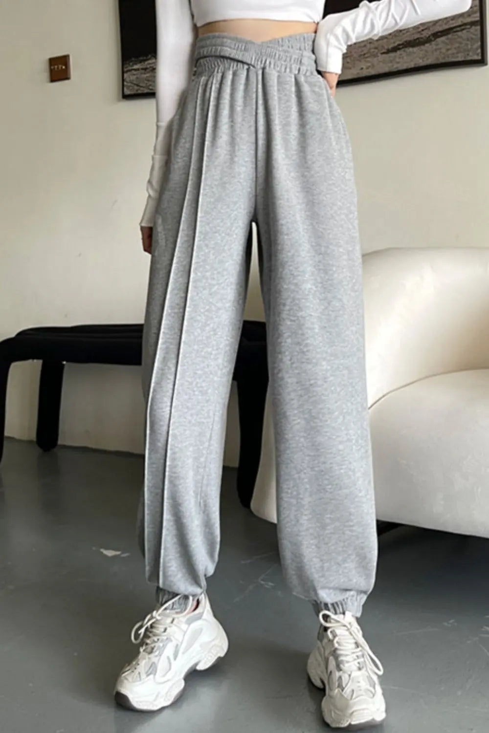 Crisscross Long Sweatpants - Sweatpants - Gray Dawn - Bella Bourget