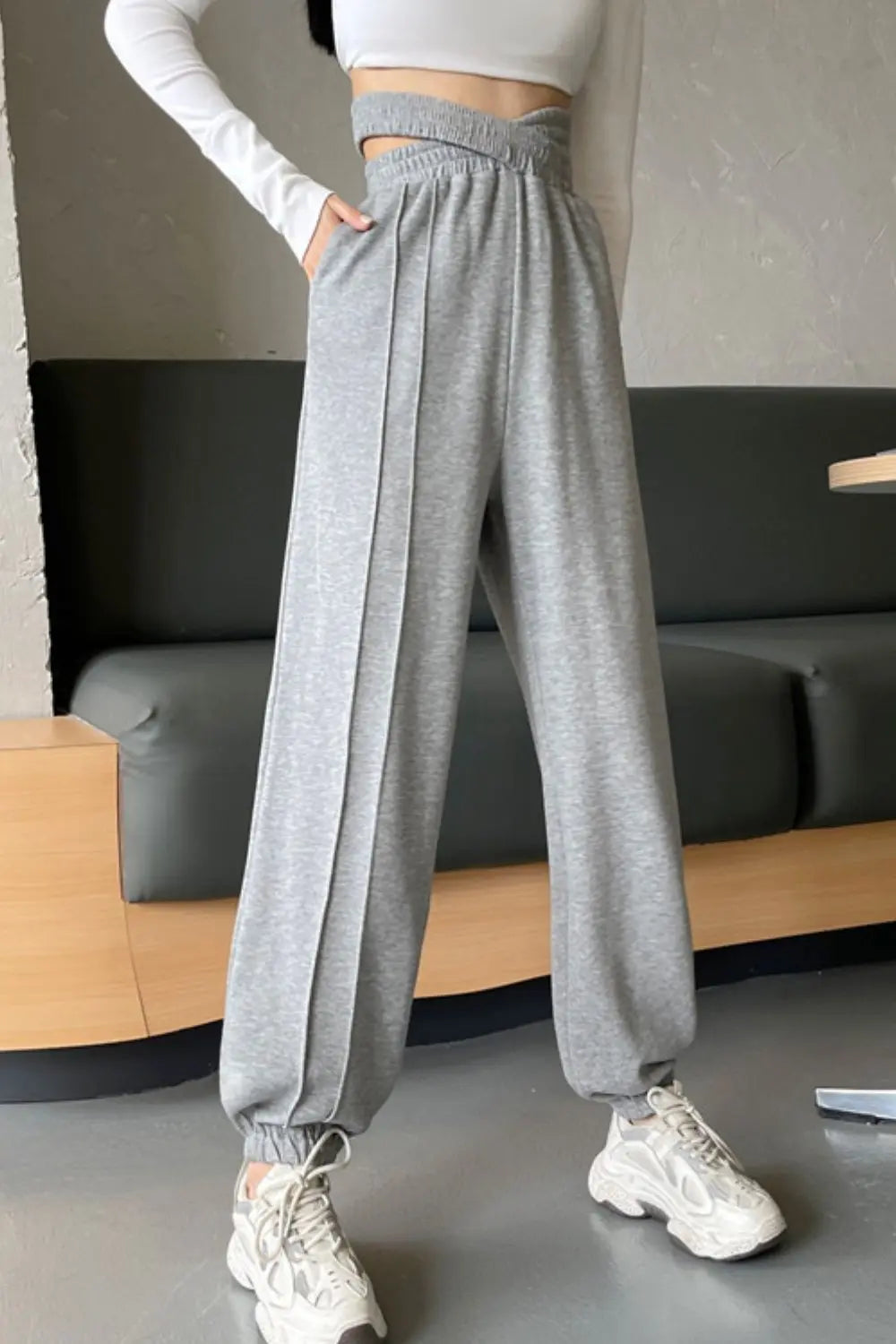 Crisscross Long Sweatpants - Sweatpants - Gray Dawn - Bella Bourget