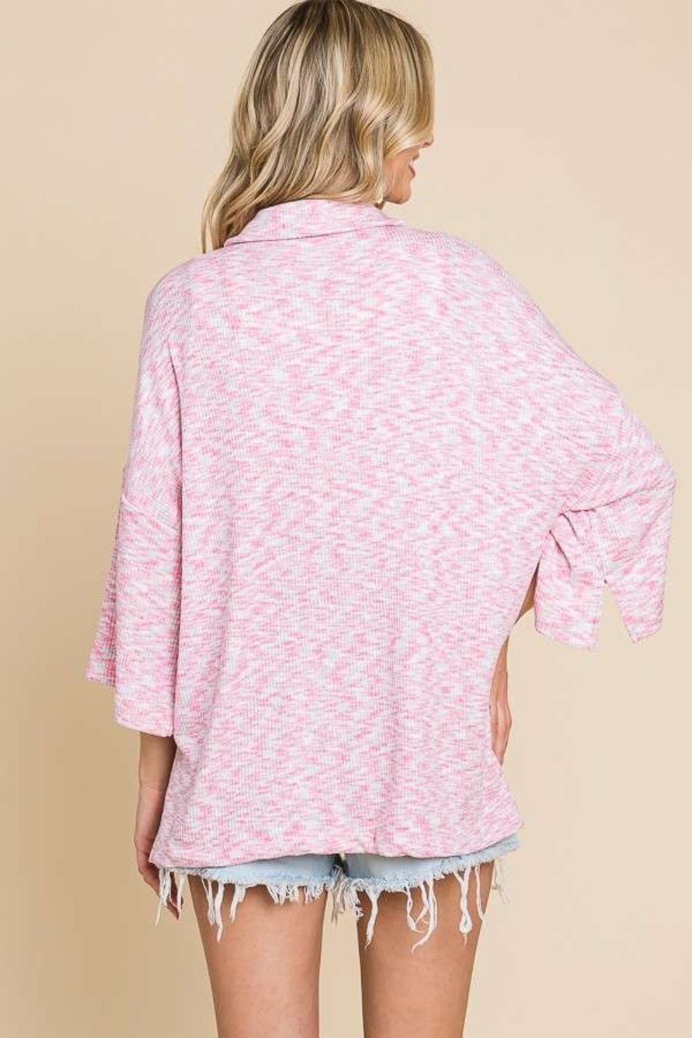 Culture Code Button Up Drop Shoulder Slit Shirt - Shirt - FLAMINGO PINK - Bella Bourget