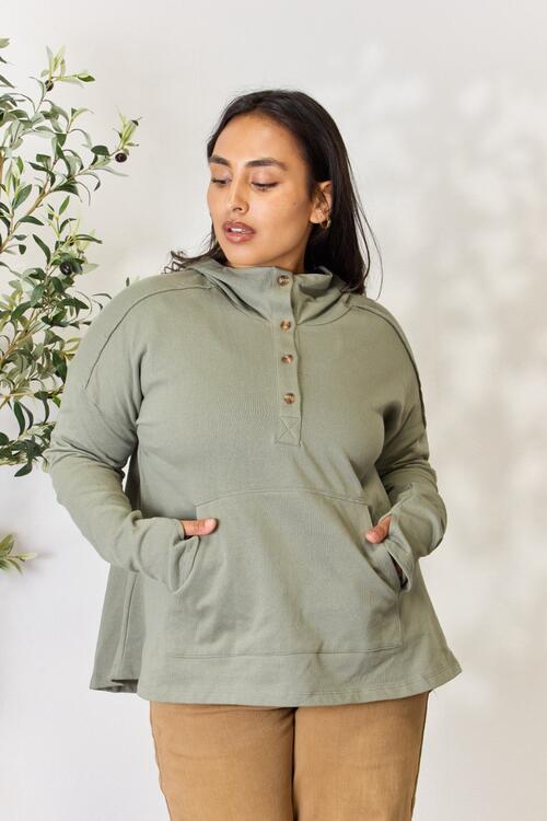 Culture Code Full Size Half Button Hoodie - Hoodie - Fade Olive - Bella Bourget