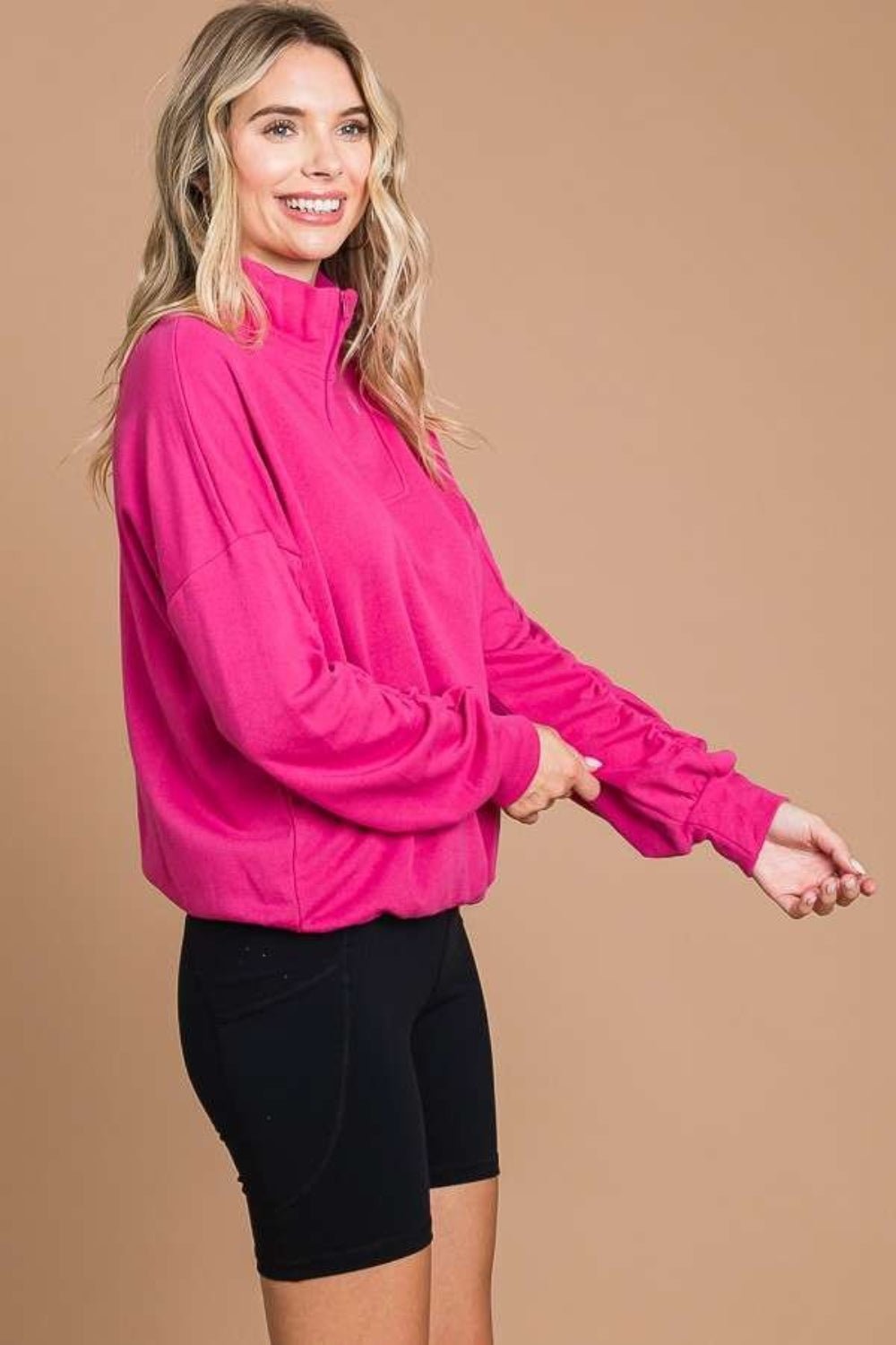 Culture Code Full Size Half Zip Long Sleeve Sweatshirt - Sweatshirt - SATINROSE - Bella Bourget