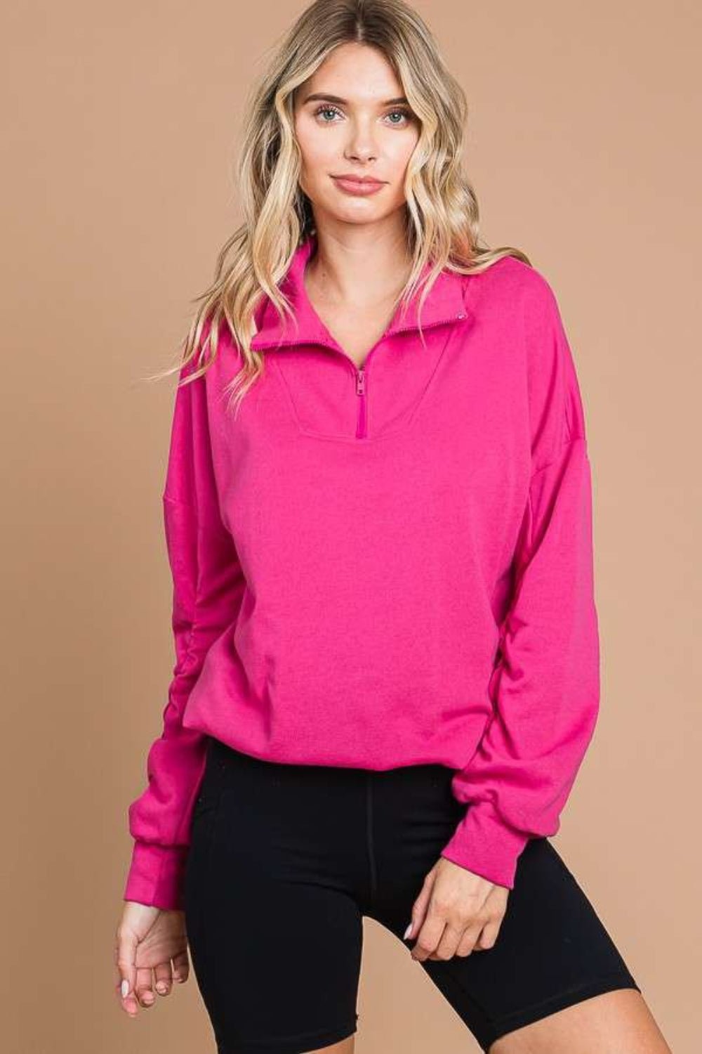 Culture Code Full Size Half Zip Long Sleeve Sweatshirt - Sweatshirt - SATINROSE - Bella Bourget