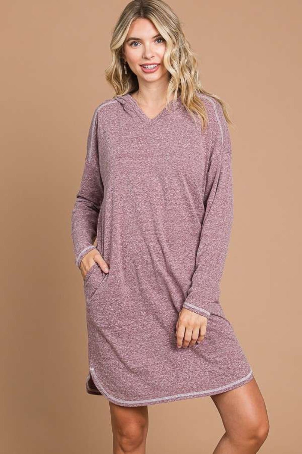 Culture Code Full Size Hooded Long Sleeve Sweater Dress - Dress - VIVIDMERLOT - Bella Bourget