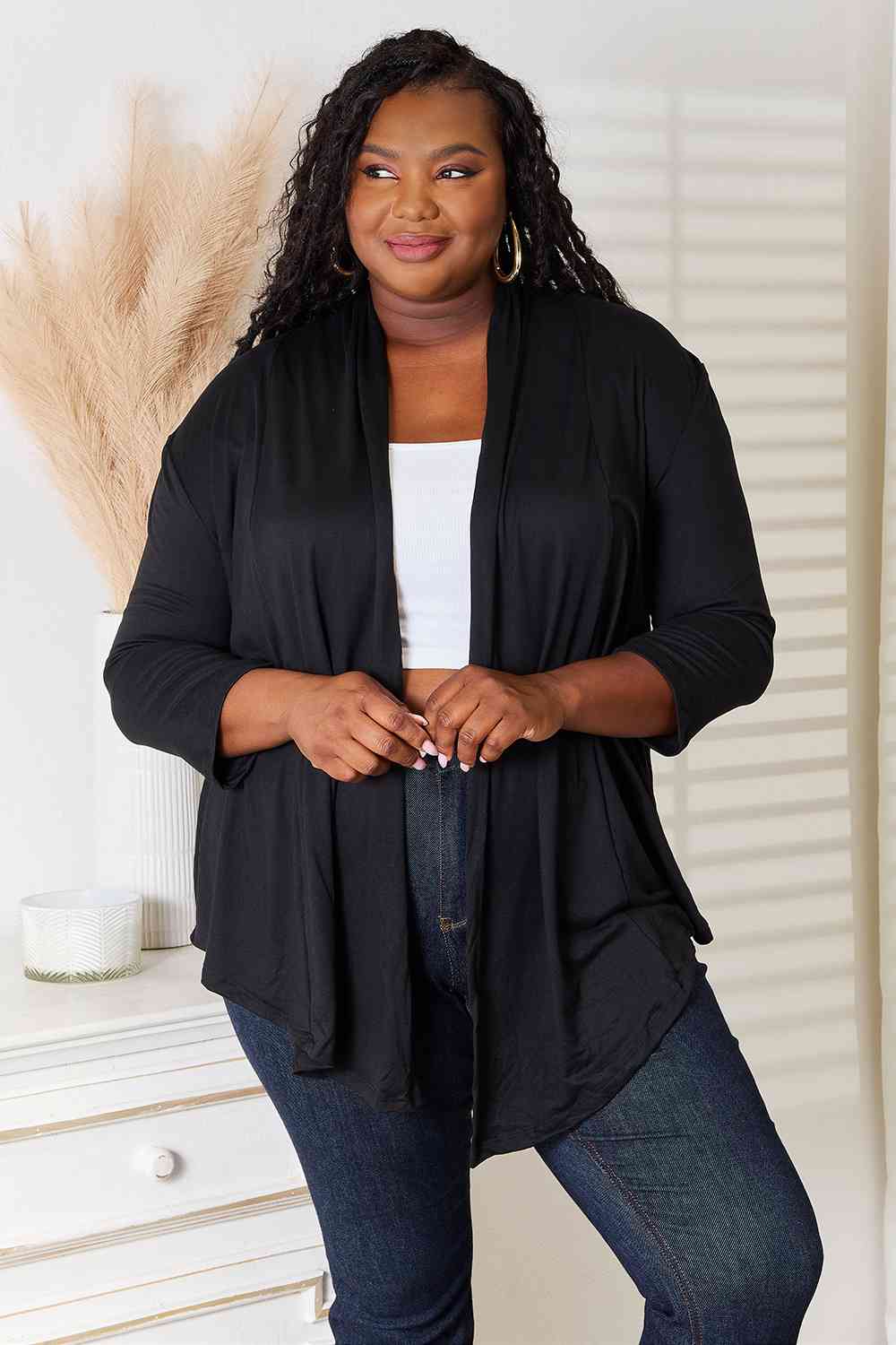 Culture Code Full Size Open Front Cardigan - Cardigan - Black - Bella Bourget