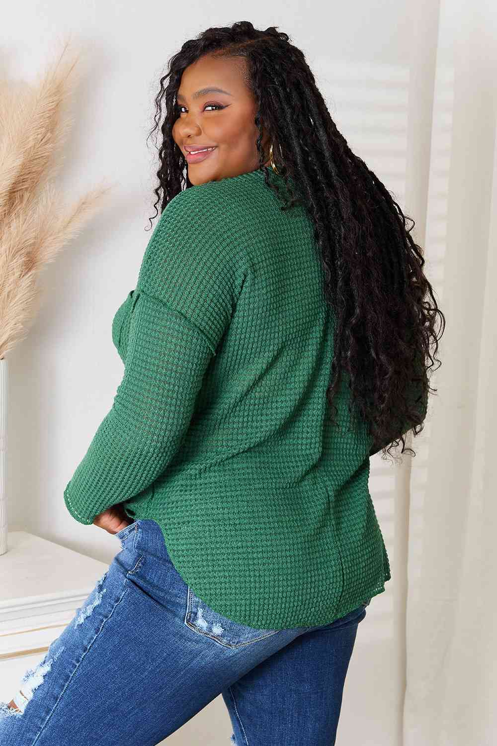 Culture Code Full Size Scoop Neck Patch Pocket Top - Full Size Sweater - Green - Bella Bourget