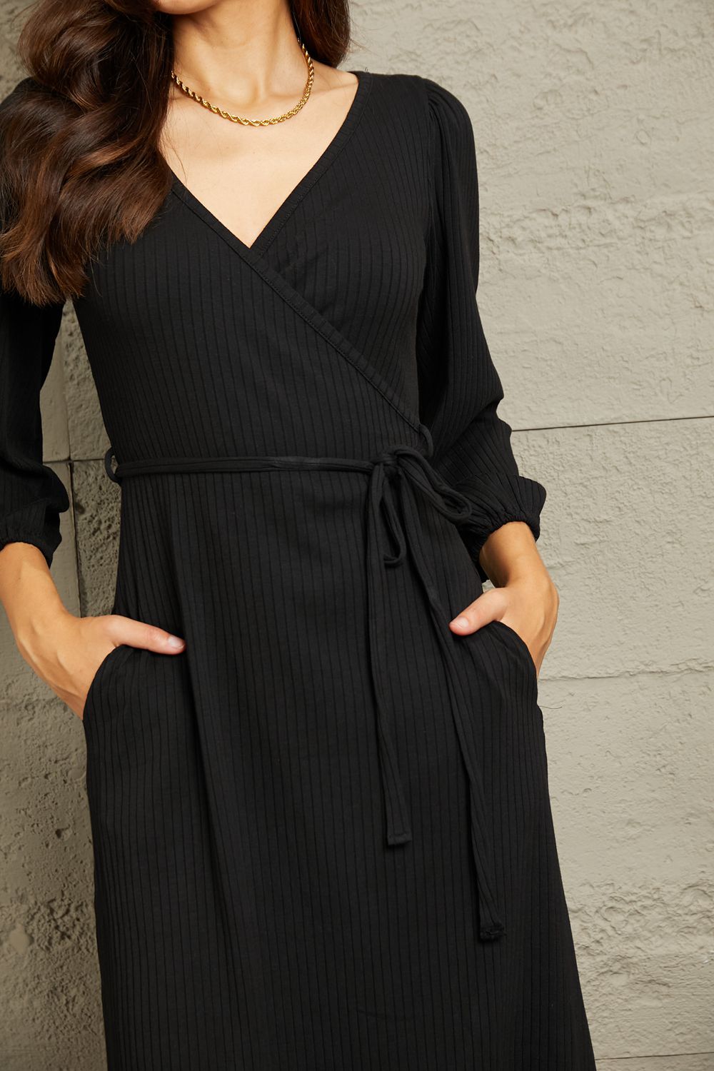 Culture Code Full Size Surplice Flare Ruching Dress - Full Size Dress - Black - Bella Bourget