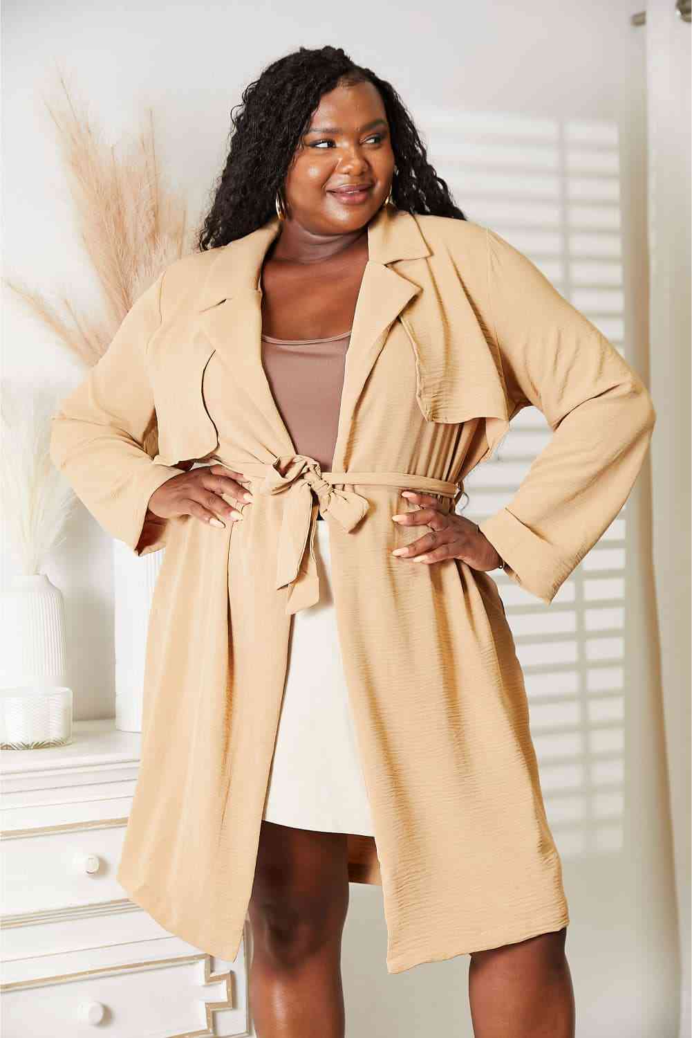 Culture Code Full Size Tied Trench Coat with Pockets - Coat - Tan - Bella Bourget