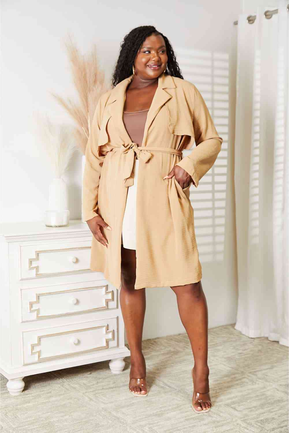 Culture Code Full Size Tied Trench Coat with Pockets - Coat - Tan - Bella Bourget