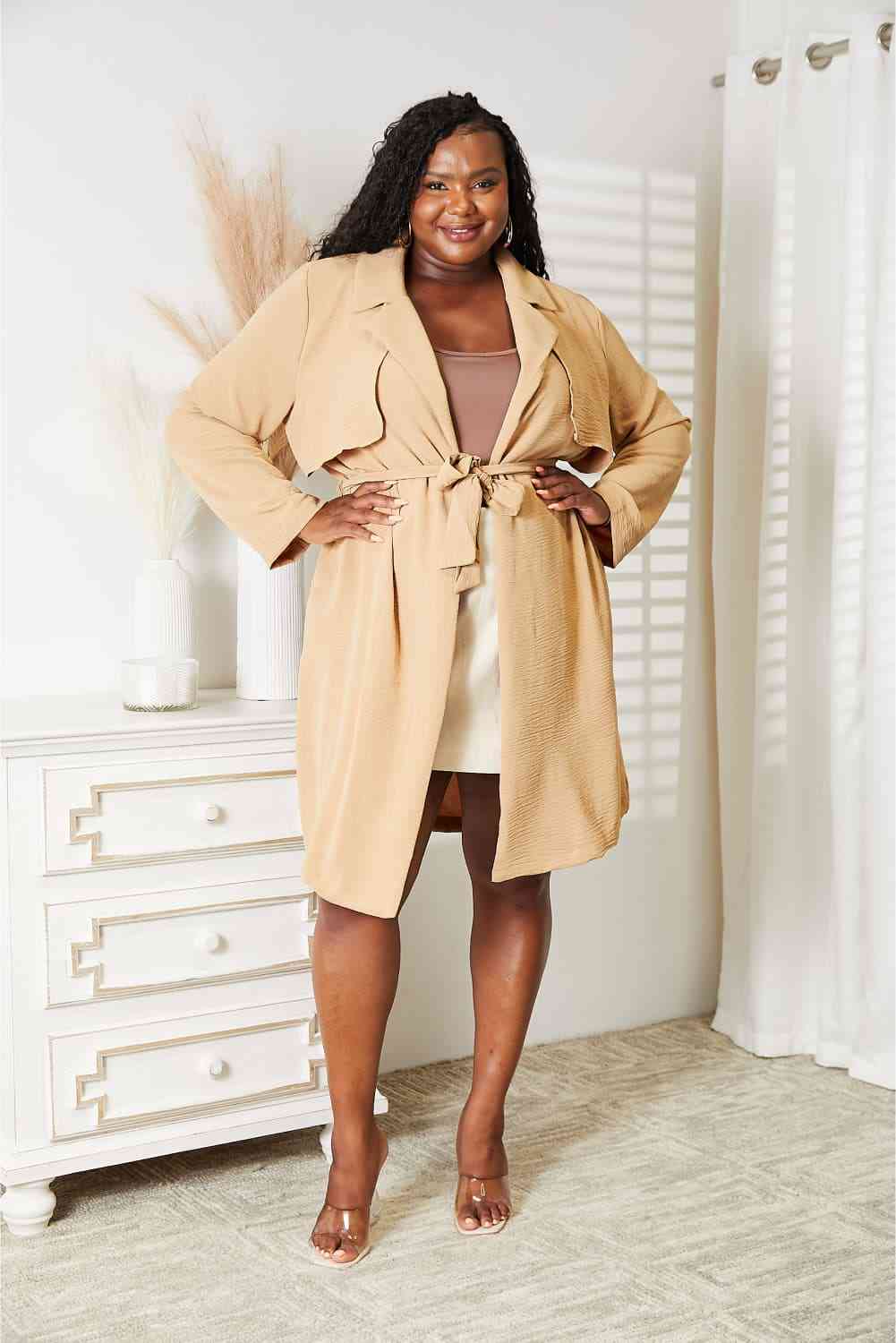 Culture Code Full Size Tied Trench Coat with Pockets - Coat - Tan - Bella Bourget