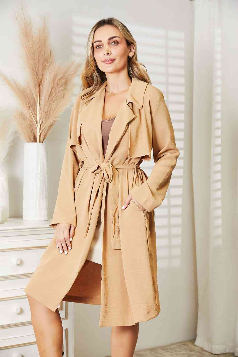 Culture Code Full Size Tied Trench Coat with Pockets - Coat - Tan - Bella Bourget