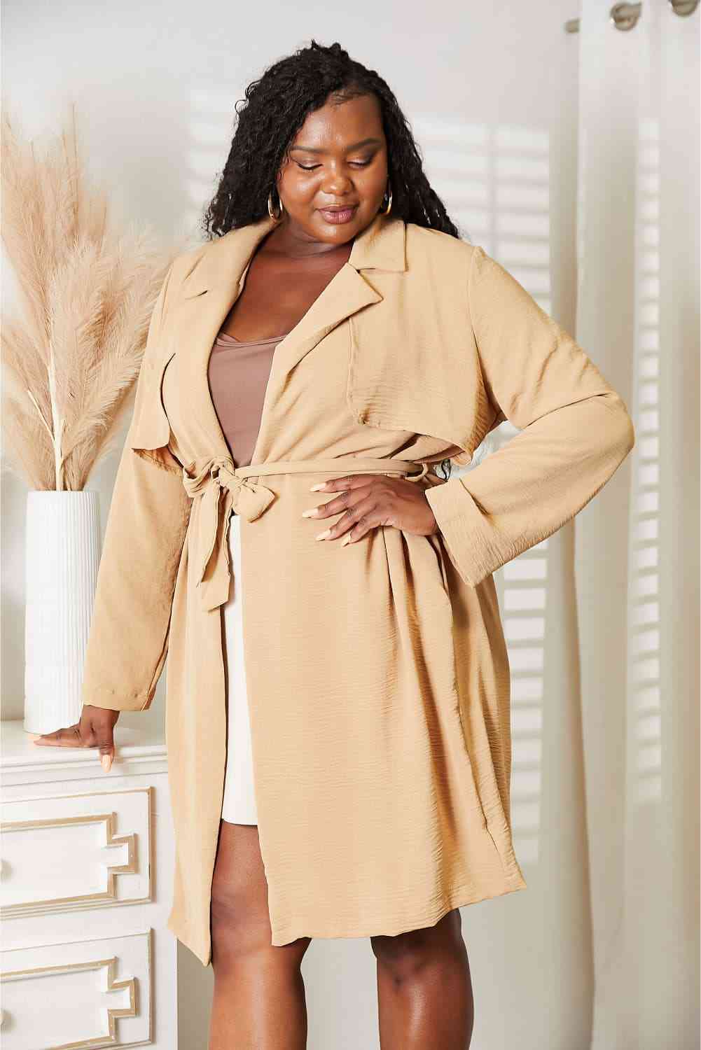 Culture Code Full Size Tied Trench Coat with Pockets - Coat - Tan - Bella Bourget