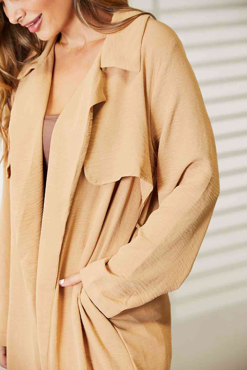 Culture Code Full Size Tied Trench Coat with Pockets - Coat - Tan - Bella Bourget