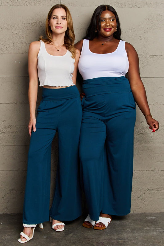 Culture Code My Best Wish Full Size High Waisted Palazzo Pants - Full Size Pants - Deep Teal - Bella Bourget