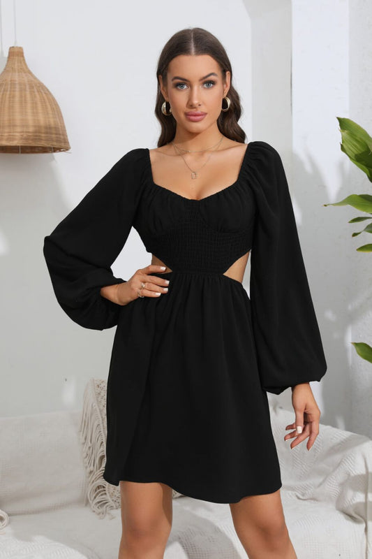 Cutout Long Balloon Sleeve Evening Dress - Dress - Black - Bella Bourget