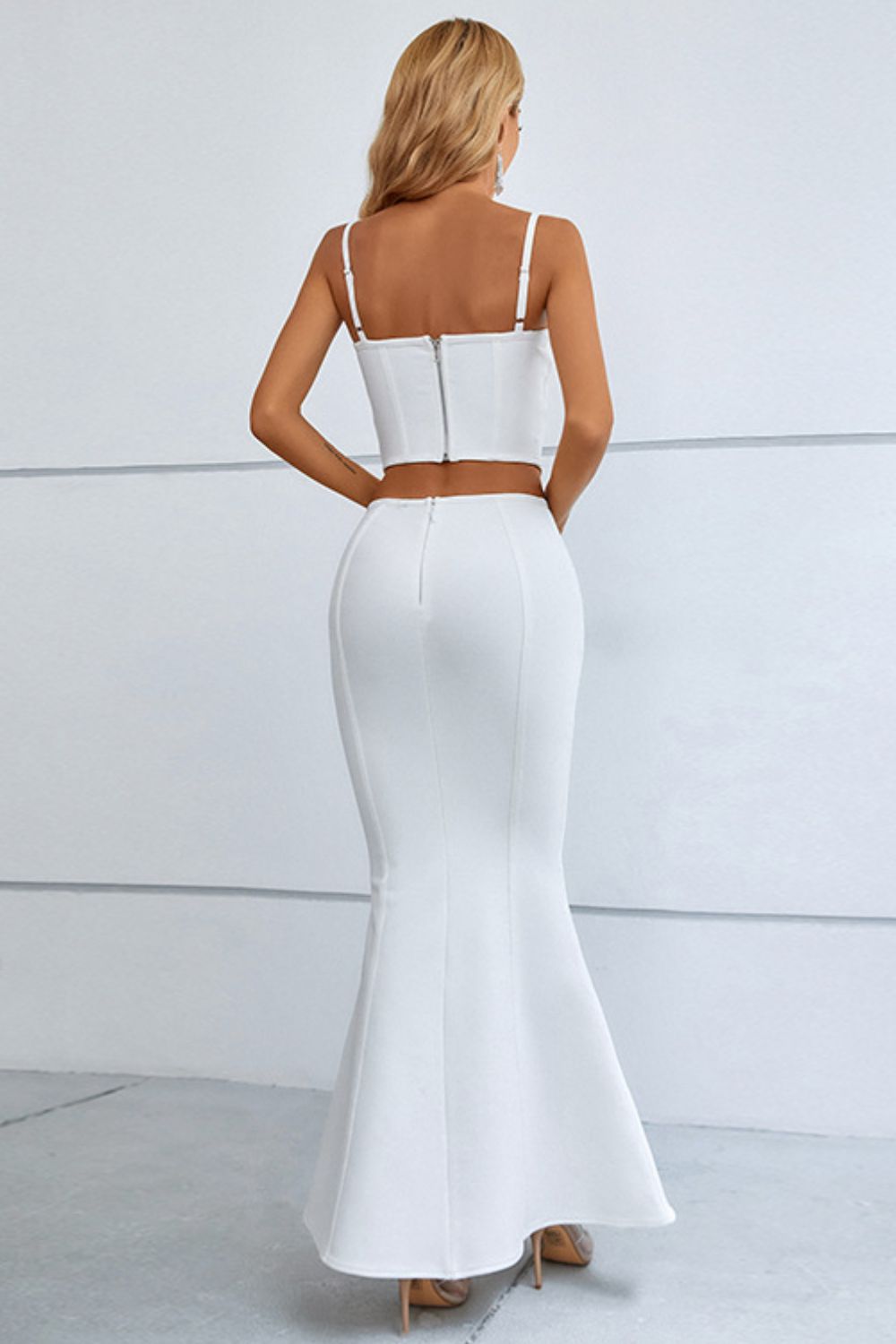 Cutout Seam Detail Cami and Fishtail Skirt Set - Two - Piece Set - White - Bella Bourget