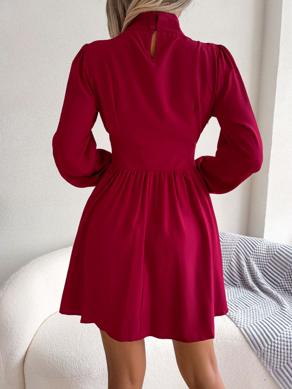 Cutout Turtleneck A - Line Mini Dress - Dress - Red - Bella Bourget