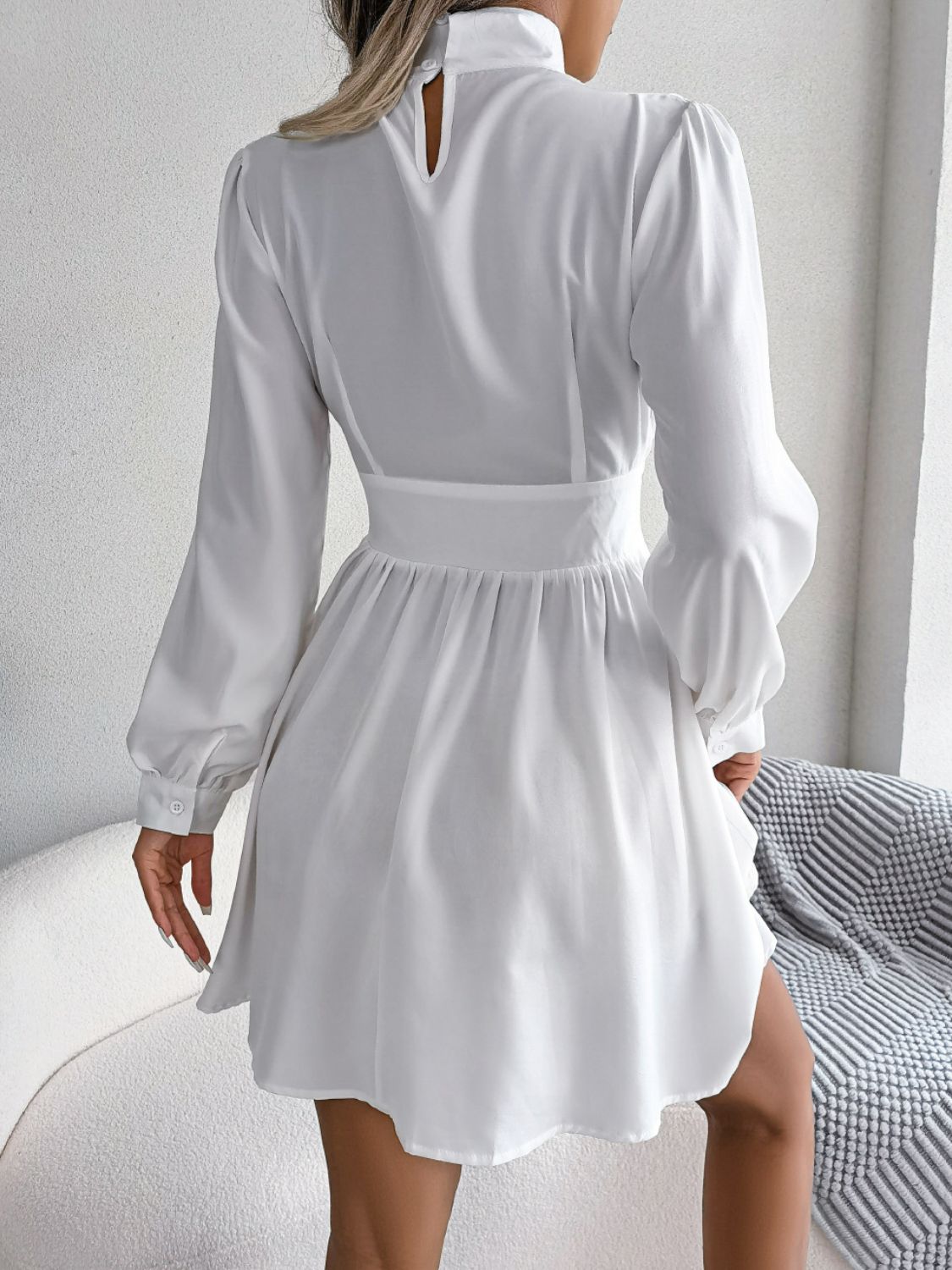 Cutout Turtleneck A - Line Mini Dress - Dress - White - Bella Bourget