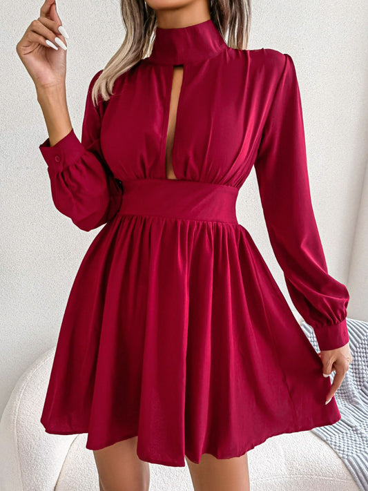 Cutout Turtleneck A - Line Mini Dress - Dress - Red - Bella Bourget