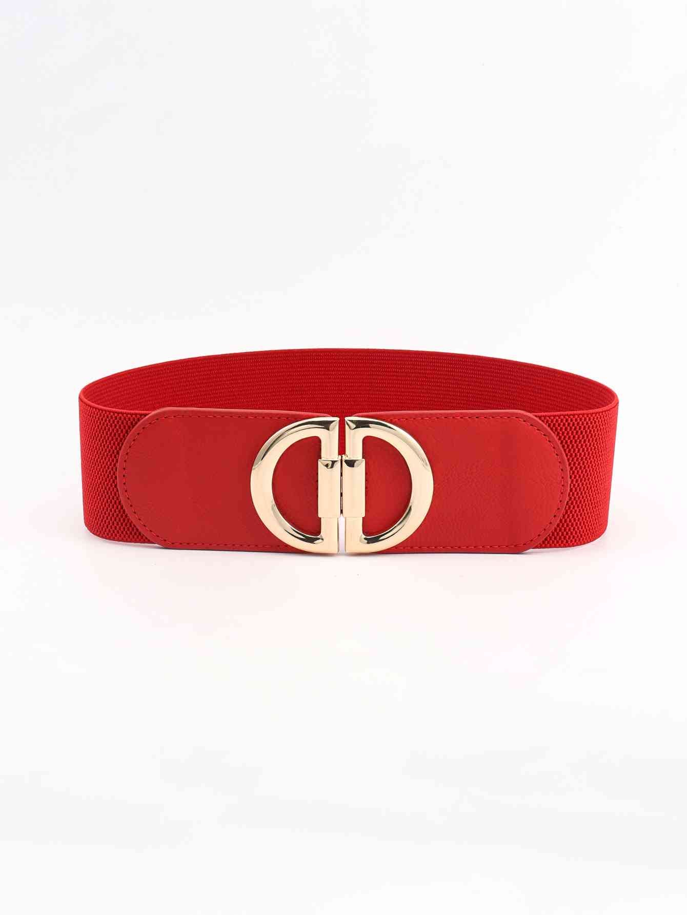 D Buckle Elastic Belt - belt - Red - Bella Bourget