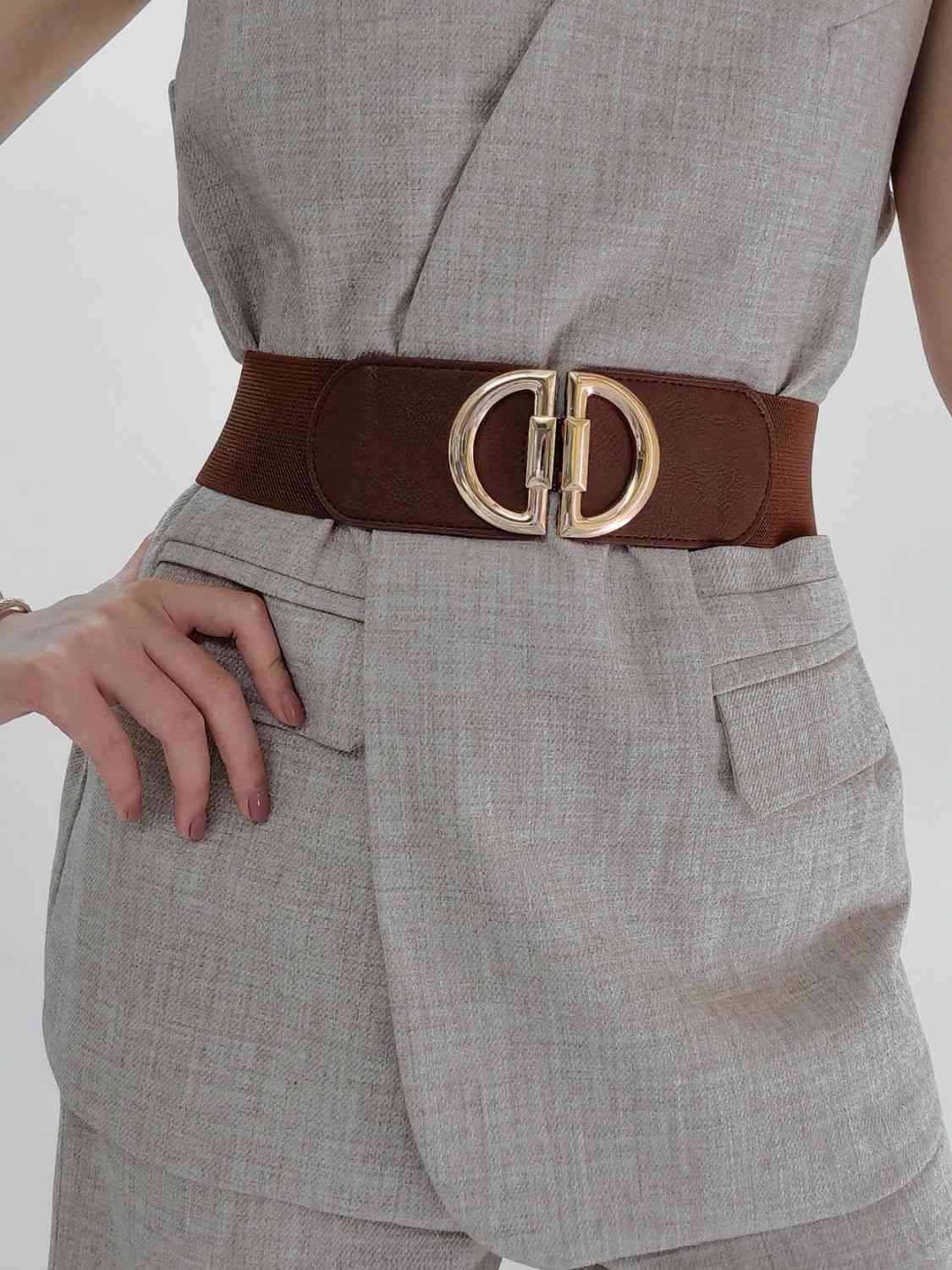 D Buckle Elastic Belt - belt - Chestnut - Bella Bourget