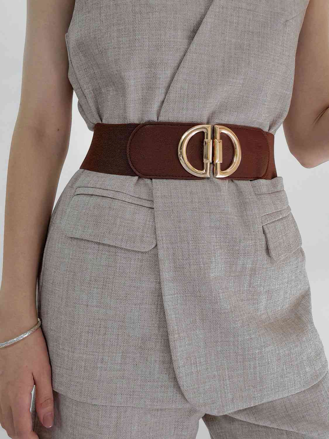 D Buckle Elastic Belt - belt - Chestnut - Bella Bourget