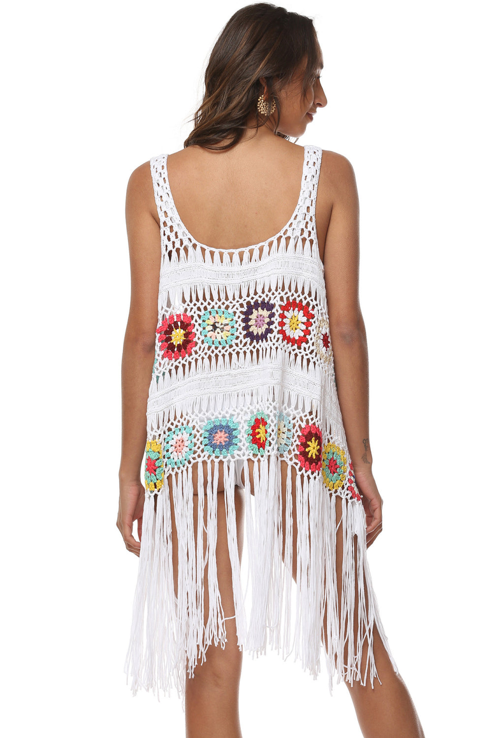 Openwork Fringe Detail Embroidery Sleeveless Cover - Up - Cover - Ups - White - Bella Bourget