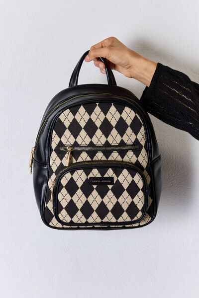 David Jones Argyle Pattern Faux Leather Backpack - bag - Black - Bella Bourget