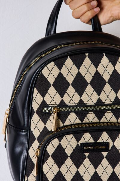 David Jones Argyle Pattern Faux Leather Backpack - bag - Black - Bella Bourget