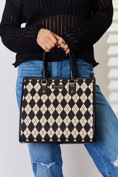 David Jones Argyle Pattern Faux Leather Handbag - bag - Black - Bella Bourget
