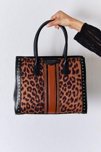 David Jones Leopard Contrast Rivet Handbag - bag - Black - Bella Bourget