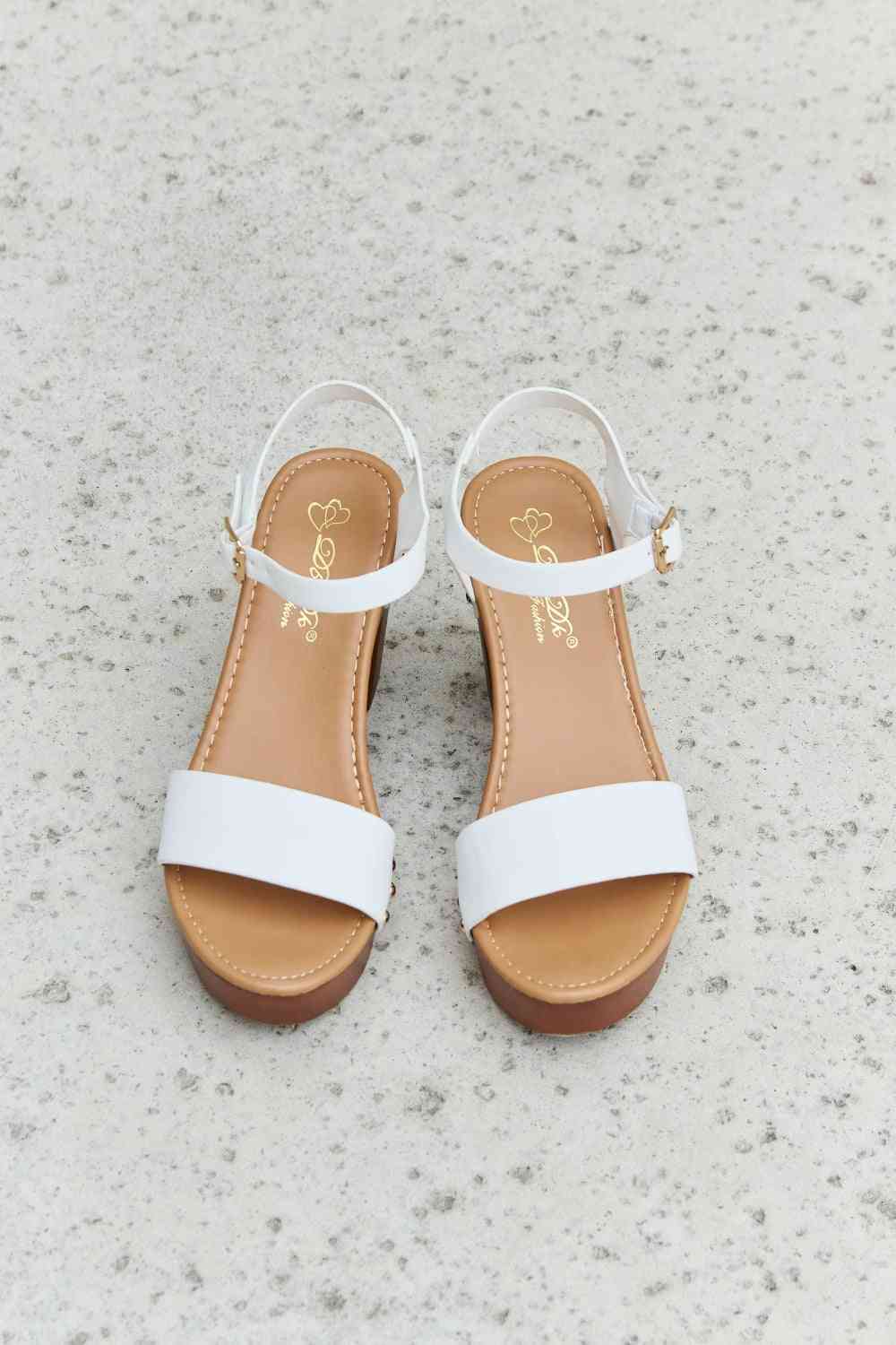 DDK Time After Time Wooden Platform Strap Heels - shoes - White - Bella Bourget