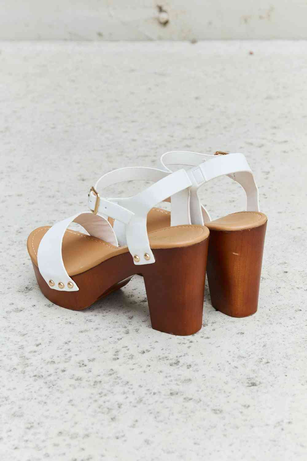 DDK Time After Time Wooden Platform Strap Heels - shoes - White - Bella Bourget