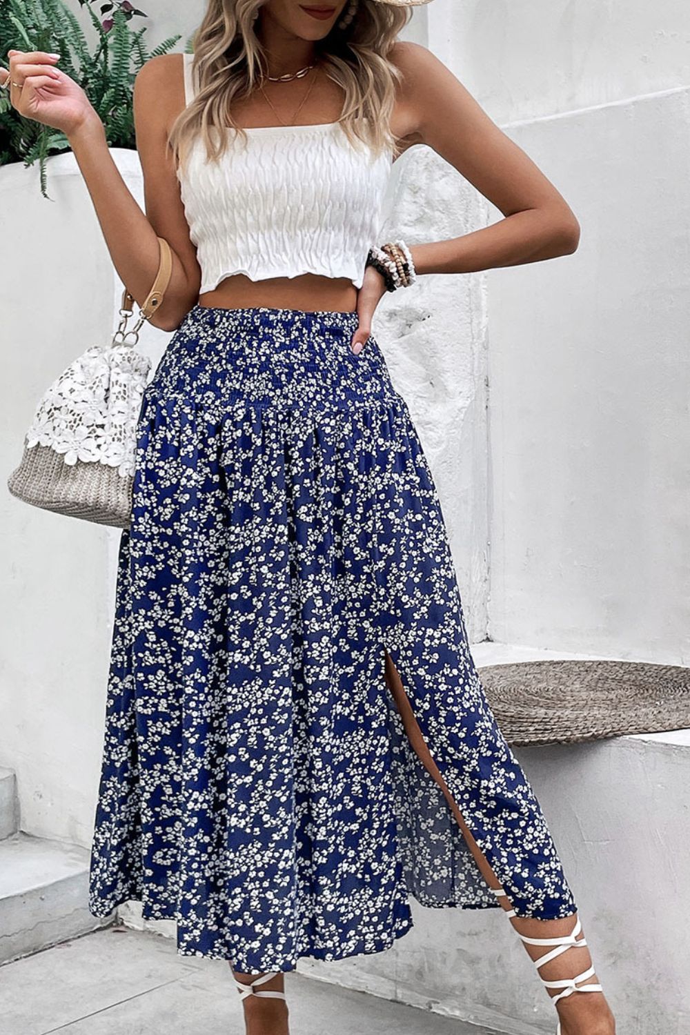 Ditsy Floral Slit High Waist Skirt - Skirt - Floral - Bella Bourget