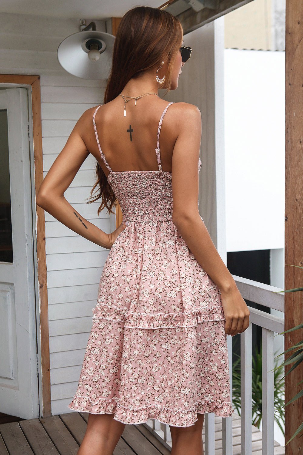 Ditsy Floral Tiered Tie Detail Dress - Dress - Pink - Bella Bourget