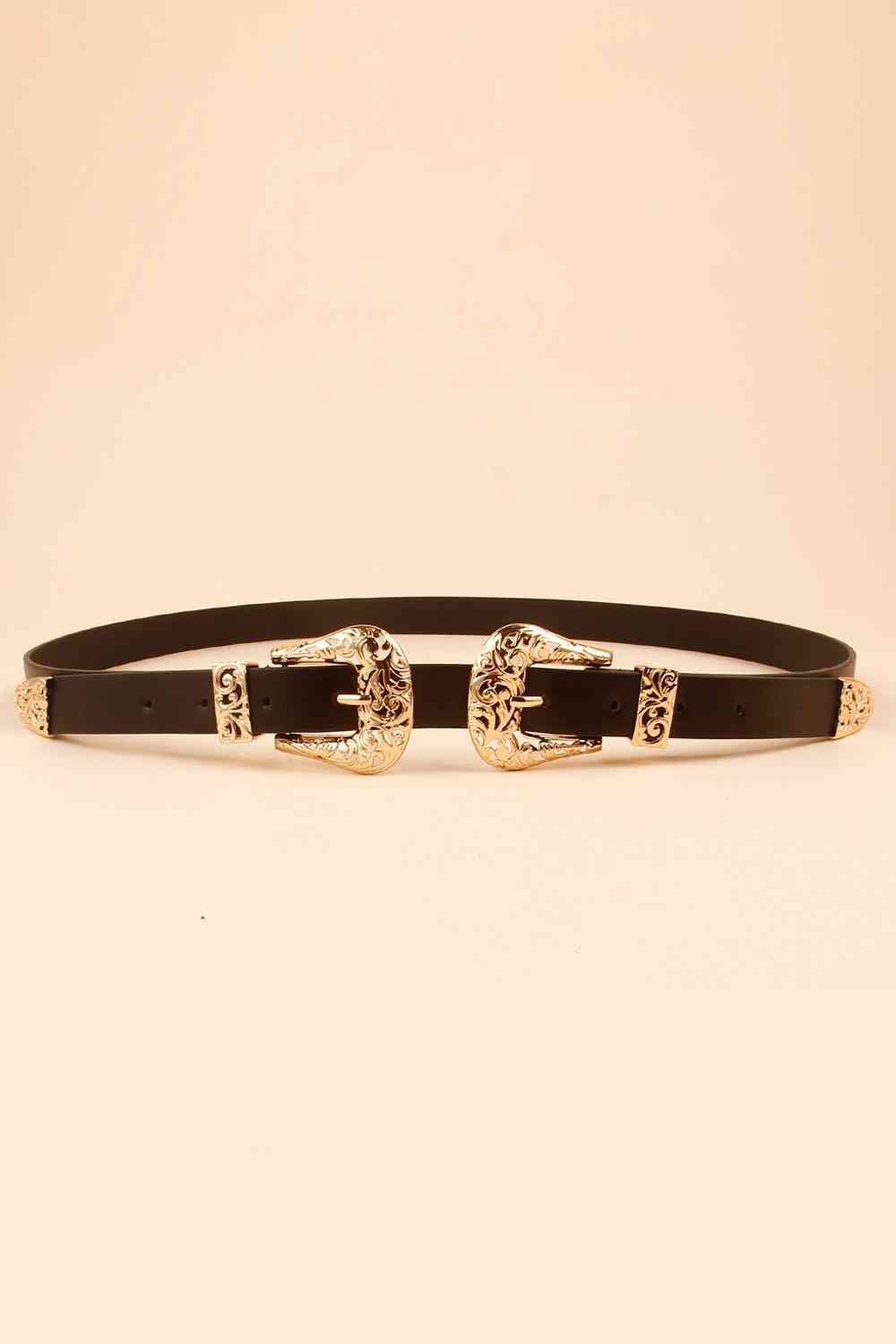 Double Buckle Faux Leather Belt - belt - Black - Bella Bourget