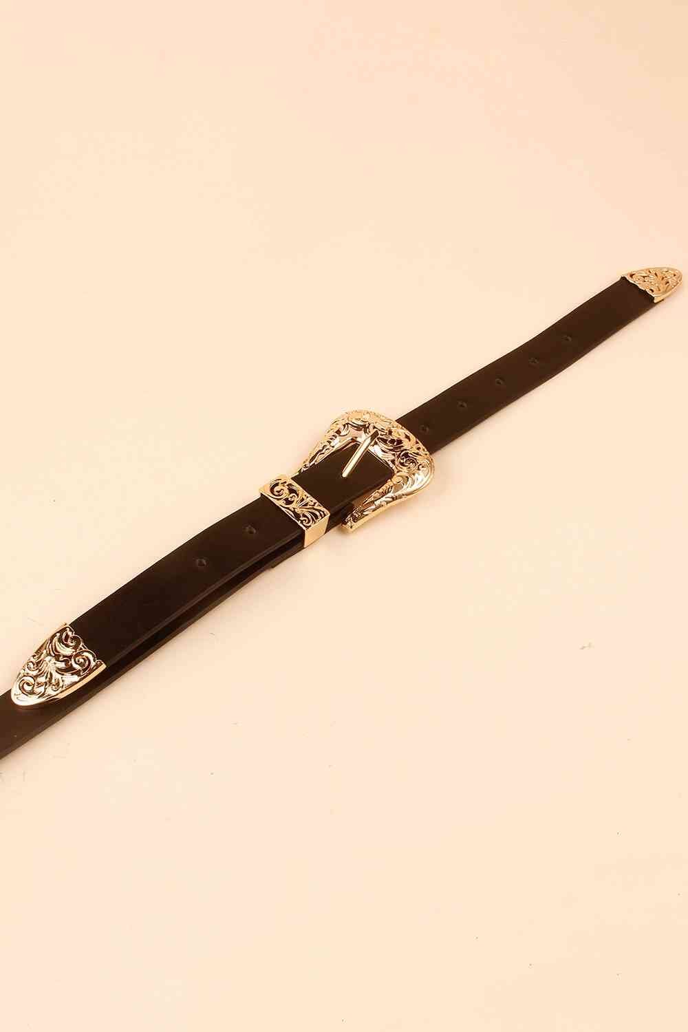 Double Buckle Faux Leather Belt - belt - Black - Bella Bourget