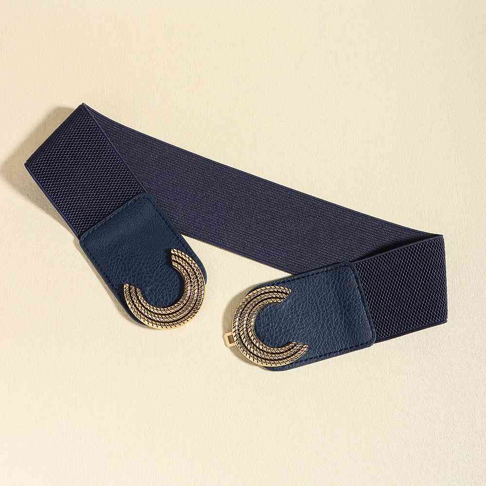 Double C Buckle Wide Elastic Belt - belt - Navy - Bella Bourget