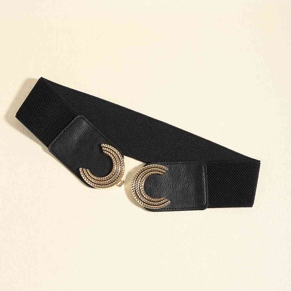 Double C Buckle Wide Elastic Belt - belt - Black - Bella Bourget