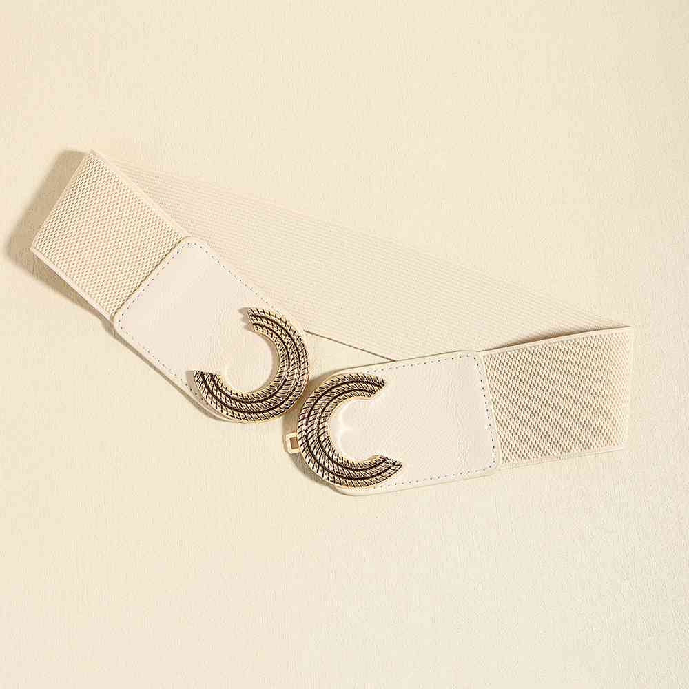 Double C Buckle Wide Elastic Belt - belt - Ivory - Bella Bourget