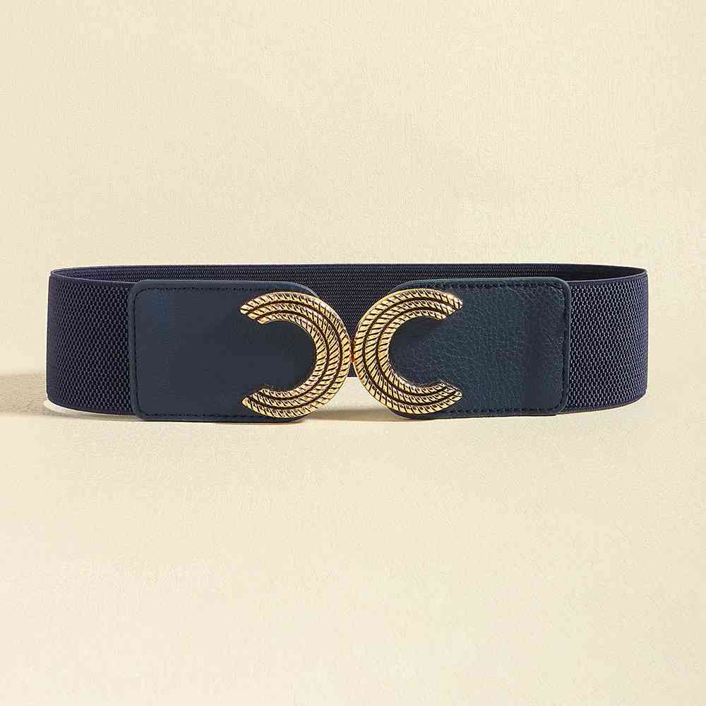 Double C Buckle Wide Elastic Belt - belt - Navy - Bella Bourget