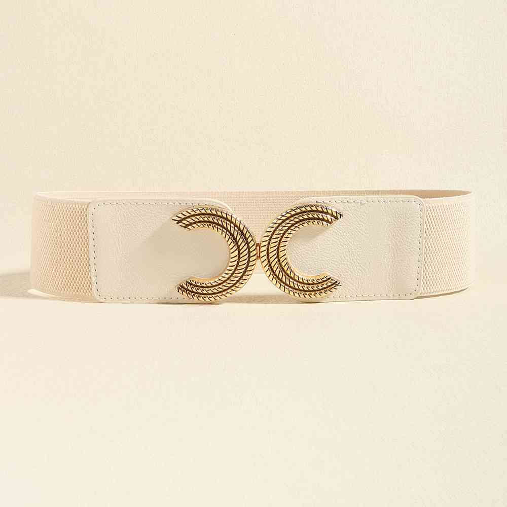 Double C Buckle Wide Elastic Belt - belt - Ivory - Bella Bourget