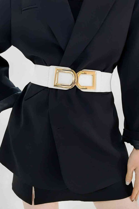 Double D Buckle Elastic Belt - belt - White - Bella Bourget