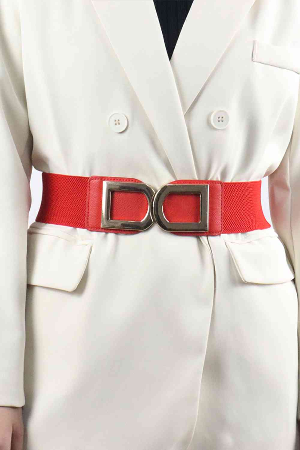 Double D Buckle Elastic Belt - belt - Red - Bella Bourget