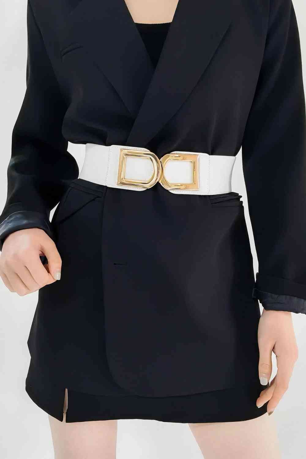 Double D Buckle Elastic Belt - belt - White - Bella Bourget