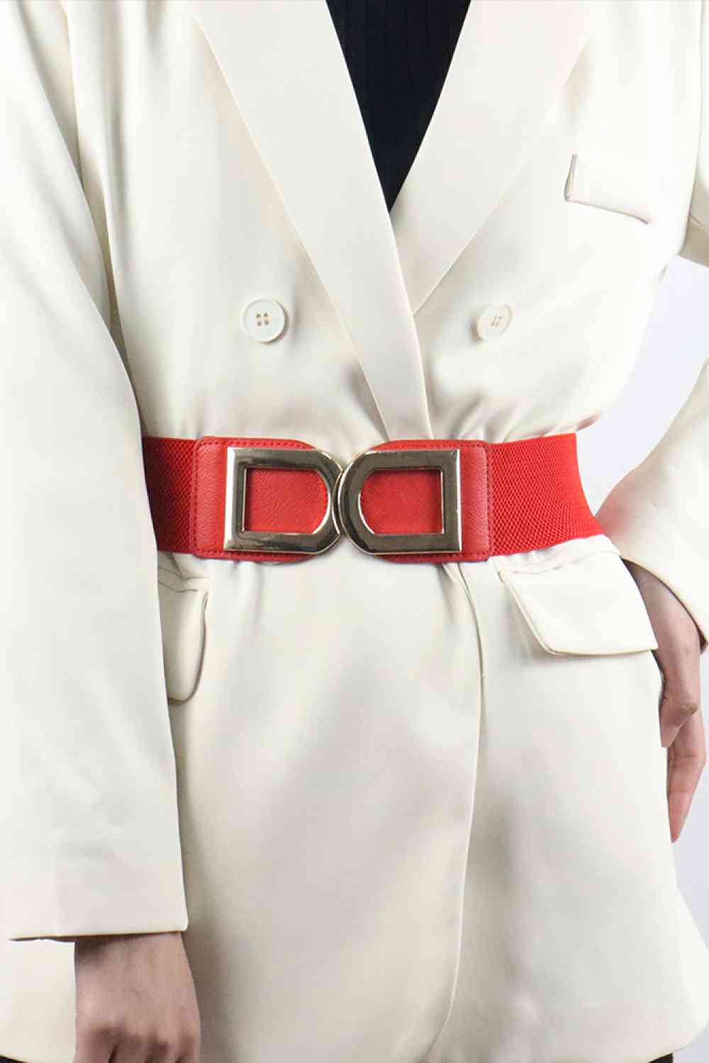 Double D Buckle Elastic Belt - belt - Red - Bella Bourget