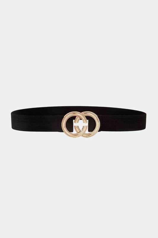 Double Hoop Buckle Elastic Belt - belt - Black - Bella Bourget